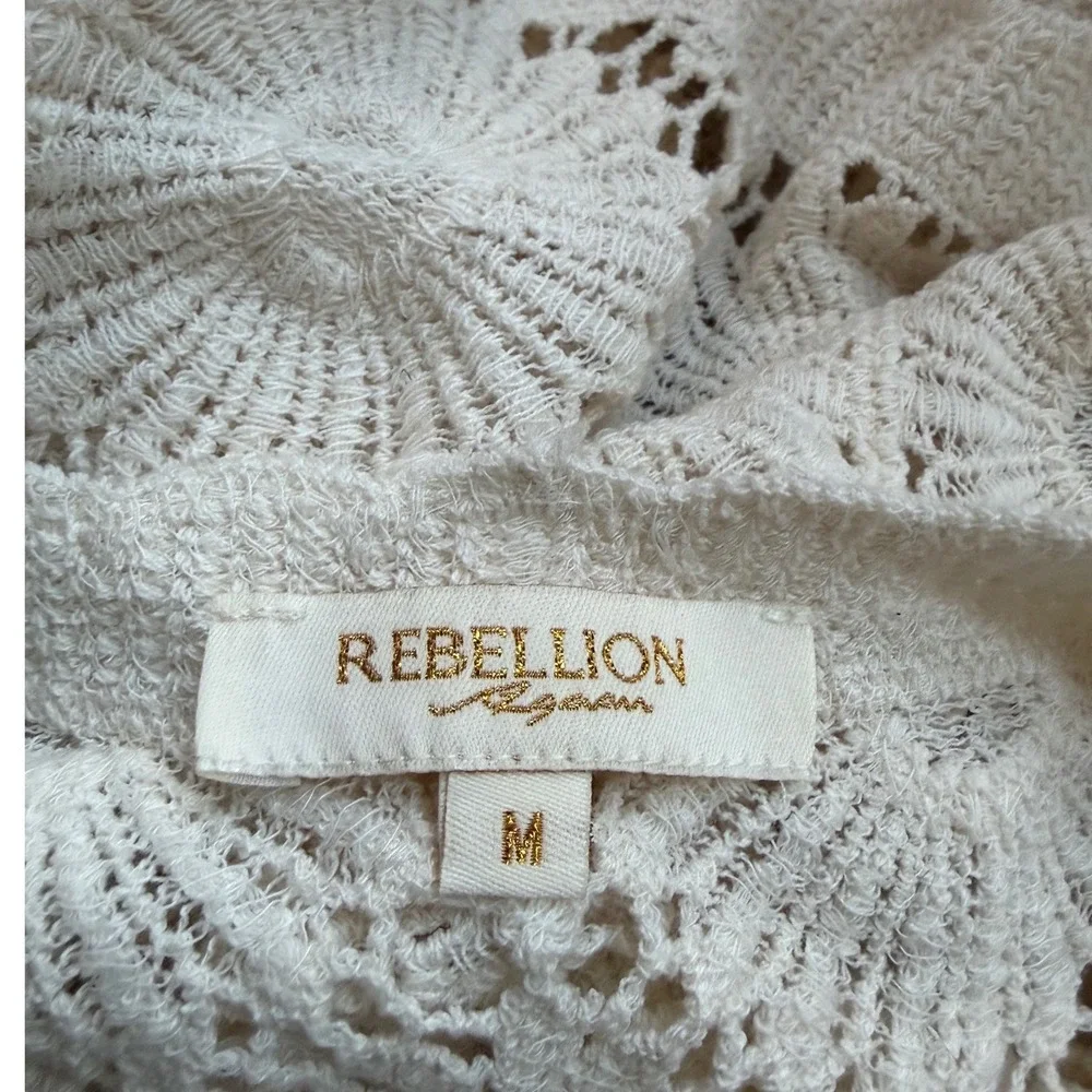 Rebellion Crochet Cardigan Cream Boho Floral Open Knit Button Front Size M - Picture 4 of 9